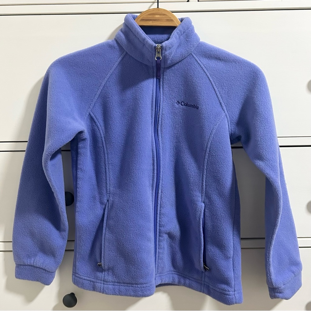 COLUMBIA Girls Full-Zip Fleece Jacket-Purple-Size M 10/12